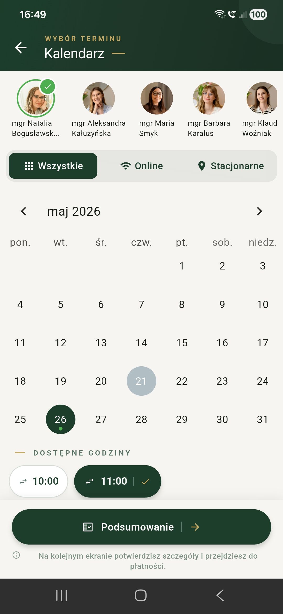 Aplikacja mobilna Kształt Emocji – ekran główny